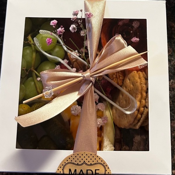 White window gift box with satin bow and Made Just For You sticker
